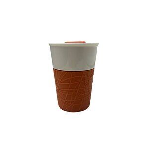 Starbucks 2013 Orange Ceramic Coffee Travel Cup Mug Tumbler Silicone Sleeve 8oz